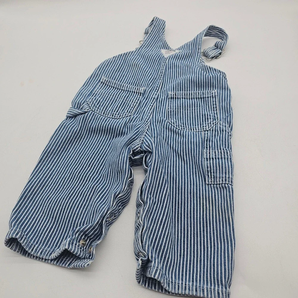 Vintage Oshkosh Bgosh Overalls Vestbak Size 12 Months Engineer Stripe Blue White